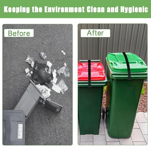 Image of 2 Pieces Trash Can Locks for Animals, Adjustable Trash Can Lid Strap Raccoon Bear Proof Trash Can Lock Trash Can Lid Elastic Security Strap with Metal Claw for Outdoor Garbage Can
