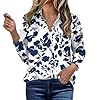 SYDUZAX Long Sleeve Shirts for Women UK Button Down Shirts Floral Retro Print Loose Fit Roll Up Long Sleeve Tunic Top Collar Business Casual Blouse Ladies Tops Spring Fall Clothes for Work Office #3