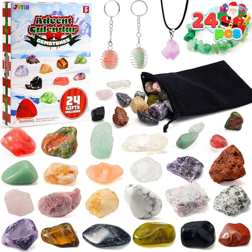 JOYIN 2025 Christmas Advent Calendar Gemstones, 24 Days Christmas Countdown Calendar, Rock Collection Gemstones for Kids, Xmas Party Favors Supplies, Classroom Prizes, Fun Gifts