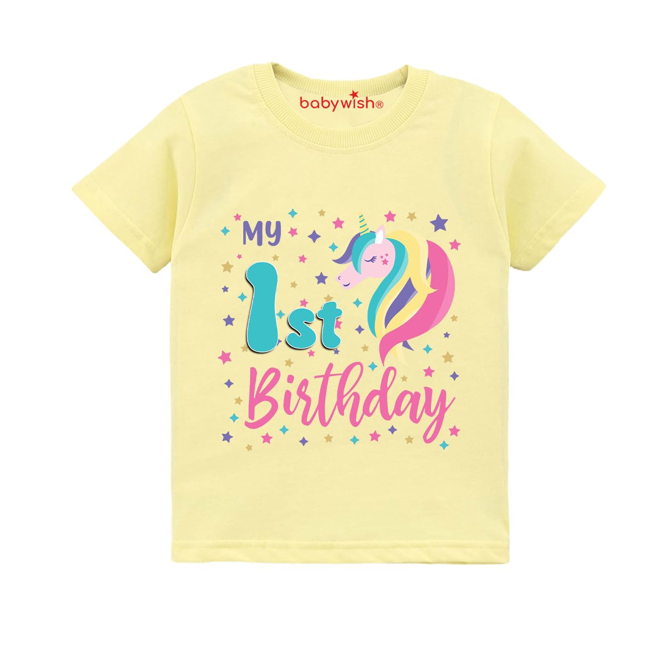 baby wishBirthday Milestone Dress for Boy’s and Girl’s Birthday Tshirt for Kids Happy Birthday T-Shirts Half Sleeve Celebration Birthday boy Girl T-Shirt My 1st Birthday Stars-Unicorn