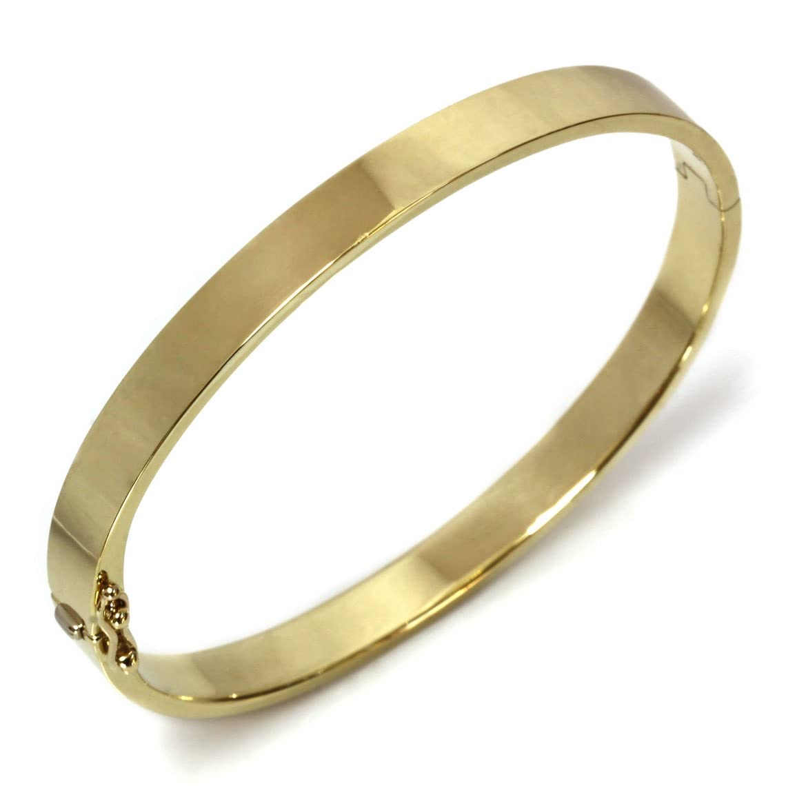 Flat Plain Gold 6 mm Heavy Bangle - Solid 14k White Gold Wide Oval Bangle Bracelet for Women