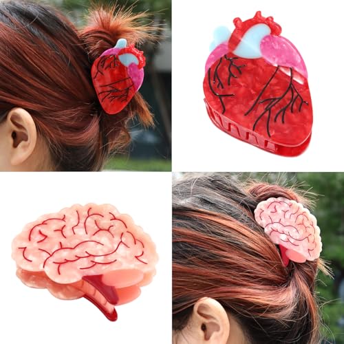 Personalized Acetate Anatomical Heart Hair Claw Clip Brain Claw Hair Clip Relaxing Hair Clip for Nurses Holiday, Personalized and Fun for women Gift (Brain Heart)