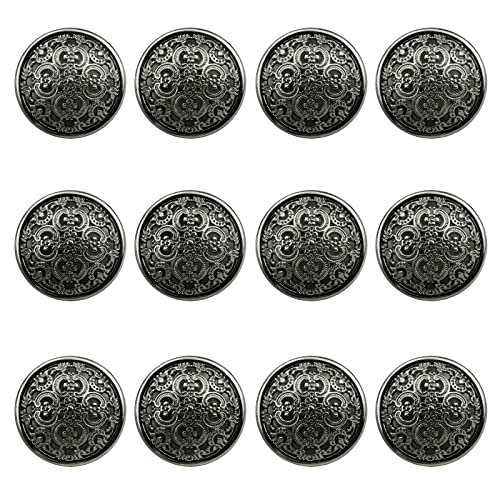 Hocadrv 12PCS 25mm bouton metal boutons ronds en métal bouton metal mercerie bouton en métal de vêtements veste metal boutons à coudre metal pour Blazer, Manteau, Uniforme et Costume(Pistolet Noir) Cover