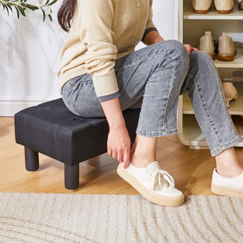 YMYNY Kleine Fußhocker, Fußbank Rechteckiger aus Leinen, Sitzhocker Fusshocker Gepolstert für Sessel Geeignet für Wohnzimmer, Schlafzimmer und Eingangsbereiche, Schwarz HBD039B