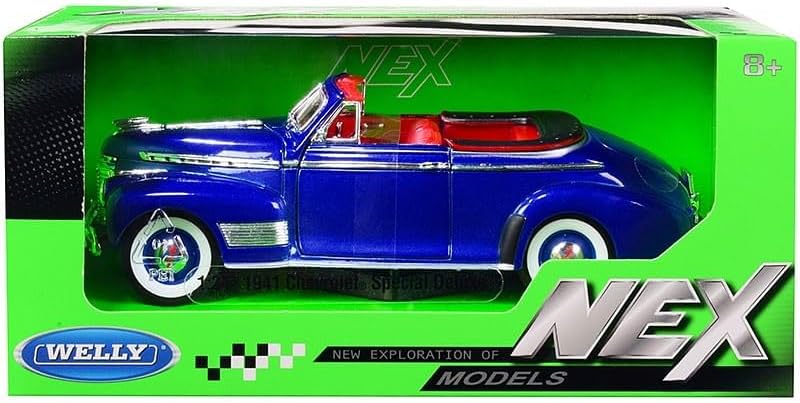 1941 Chevy Special Deluxe Convertible Blue Metallic with Red Interior NEX Models 1/24 Diecast Model Car by Welly 22411W-mblue