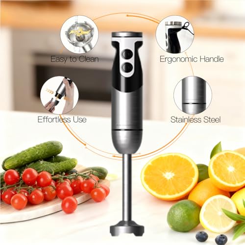 MegaWise Blender Handheld 12-Speed Stainless Steel Electric Hand Blender, 5 in 1 Immersion Handheld Blender,Titanium Blades Hand Blender, Milk Frother Wand,with 600ml Whisk Beaker and Chopper (black) image 6