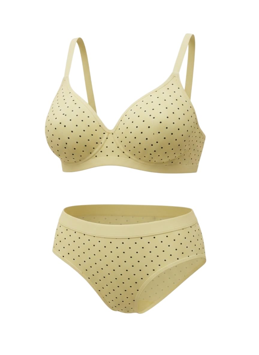 Women's Cotton Dotted Lingerie Set, Size 30 | Lemon Yellow Pure Cotton Soft Stretch Bra & Brief Set | Lightweight Comfortable Innerwear | Stylish Dotted Design-picture-12