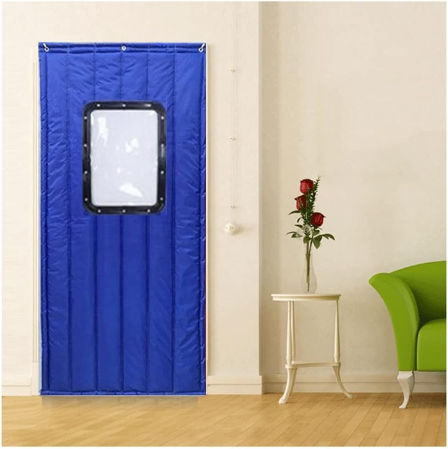 Winter Insulation Curtain Cold and Windproof and Warm Door Screen with Windows for School Restaurant Supermarket Blue (Size : 1.1x2.4M) (1.2x2.3M)