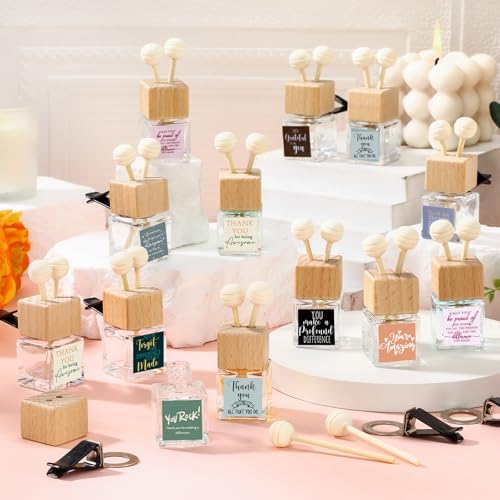 Image of Havawish 20 Pcs Glass Car Diffuser Bottles with Wooden Caps - Refillable Essential Oil Diffuser Vent Clip Aromatherapy Car Freshener Employee Teacher Appreciation Gifts