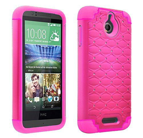Digital4all(TM) for HTC Desire 510 Diamond Studded Defender Silicone Rubber Skin Hard Case + [Free LCD Screen Protector Shield(Ultra Clear)+Touch Screen Stylus] (Diamond Hot Pink/Hot Pink)