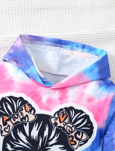 Image of Girls 2 Pcs Fall Winter Tie Dye & Leggings Outfits For Teens 5-14 | 2026 Girls Fashion Trendy, Long Sleeve Hoodie, Cool Life Print, Patchwork Pants, Back to School Holiday Tracksuit