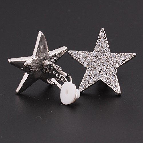 Nice Honey Five-pointed Star Shape Fine Full Rhinestone Fashion Silver/Gold Clip Earrings4