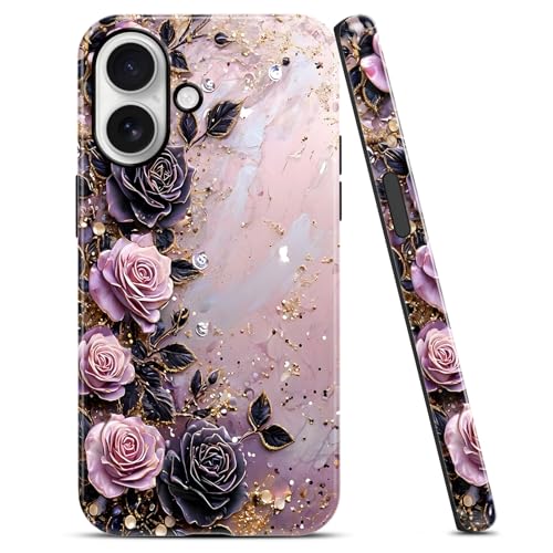 Coque iPhone 16 6,1" avec motif veines dorées et double protection hybride TPU
