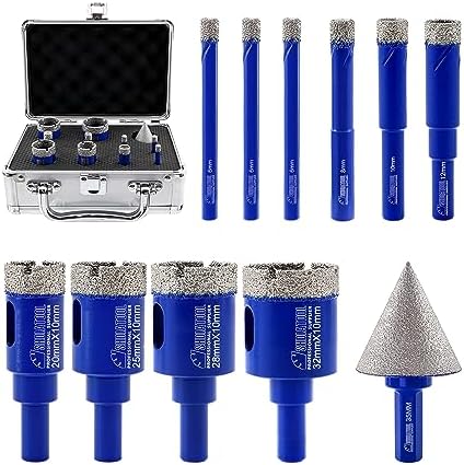 SHDIATOOL Diamond Core Drill Bits Set Dry Drilling Bits with Round Shank Hole Saw Tile Cutter for Porcelain Tile Marble Ceramic Granite,6/6/6/8/10/12/20/25/28/32mm/35mm Chamfer Bits