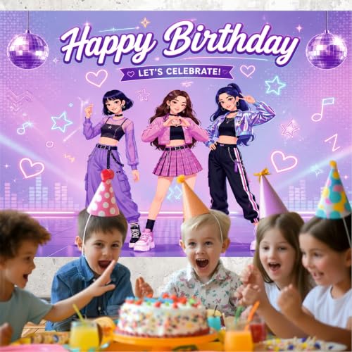 Image of Pop Theme Birthday Backdrop | Stage Performance Party Banner | Concert Style Photo Booth Background | Kids & Teens Birthday Decoration (Pack of 1, Multicolor, Size: 5x4 Feet)