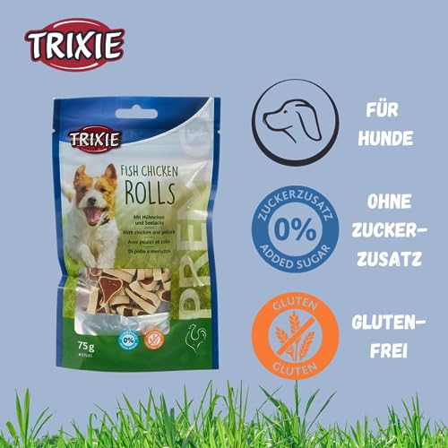 TRIXIE Hundeleckerli PREMIO Hunde-Chicken Rolls 75g - Premium Leckerlis für Hunde glutenfrei - ohne Getreide & Zucker, schmackhafte Belohnung für Training & Zuhause - 31535