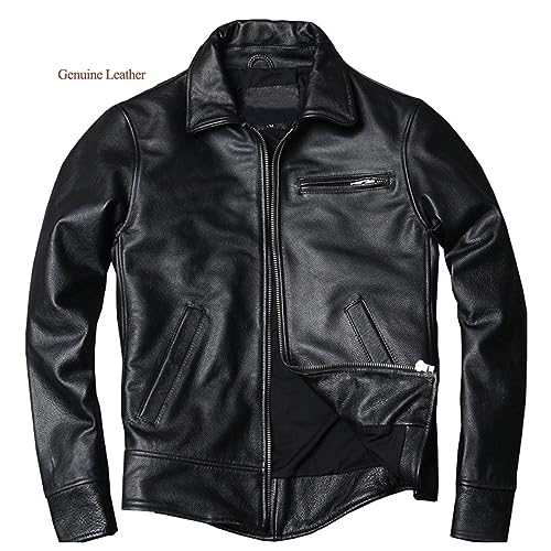 Mokkpeq Mens Multi-Pockets Casual Black Motorcycle Biker Leather Jacket Turn Down Collar Long Sleeve Zip Up Windbreaker2