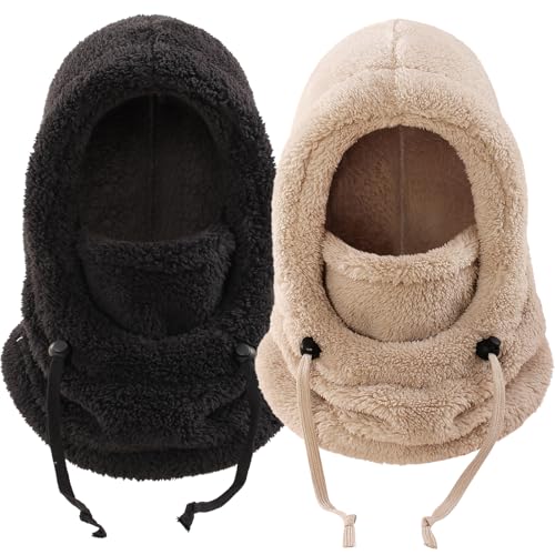 Image of Kids Winter Fleece Hats Balaclava 2PCS,Warm Ski Face Mask Windproof Adjustable Full Cover Neck Warmer for Boys Girls 3-10Y