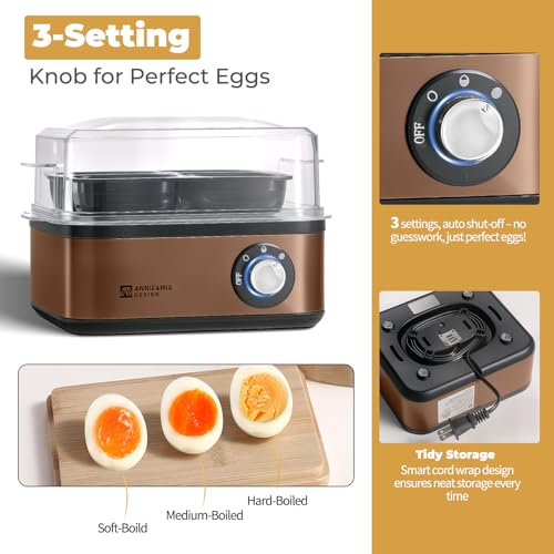 Annie & Mia Design Stainless Steel Electric Rapid Egg Cooker, 8 Egg Capacity 500W, Soft/Medium/Hard Boiled Egg Boiler Poacher Steamer Omelet Maker, Knob Auto Shut-Off, with Recipe Guide Book (Gold) by Annie & Mia Design - Used condition - Image 2