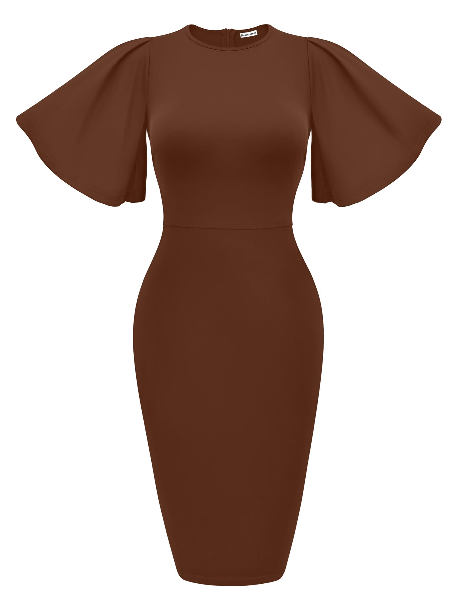 Memoriesea Women's Basic Bodycon Ruffle Flared Short Sleeve Pencil Midi Dress