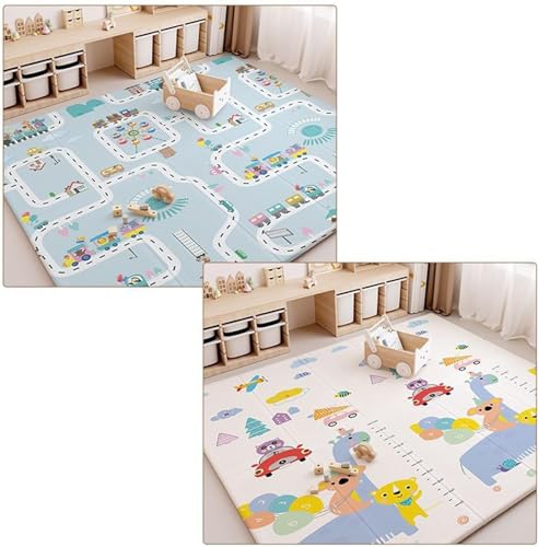 プレイマット 折りたたみ 両面使用可 軽量 滑り止め 防水防汚 防寒 弾力性 厚手 おしゃれ 可愛い 赤ちゃん 幼児 ベビープレイマット 敷物 クロールマット クッションマット 無毒 知育 遊び 転倒防止 出産祝い (C,180*150*2CM [アップグ