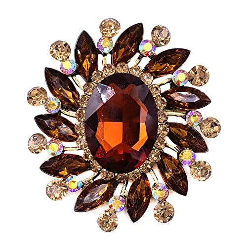 Image of SELOVO Flower Rhinestone Statement Brooch Pin Broach Antique Gold Tone