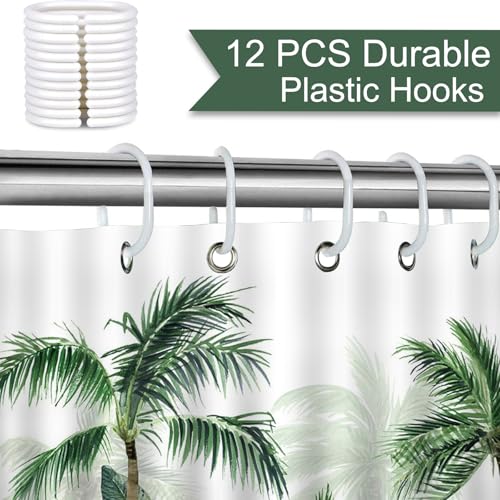 Avezano Tropical Palm Tree Shower Curtain Summer Jungle Leaves Plant Bathroom Waterproof Fabric Bathtub Decor with 12 Hooks 72 X 72 Inch - Image 4