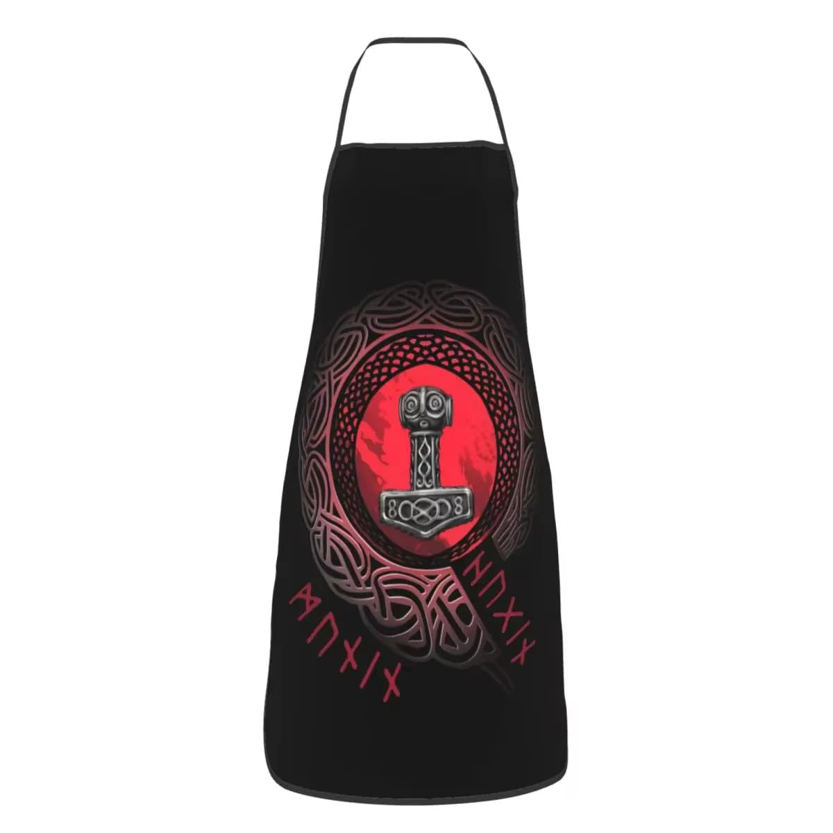 JHBTFQ Viking BBQ Chef Apron 3D Printed Norse Mythology Polyester Gothic Kitchen Cooking Gardener Apron,Mjölnir