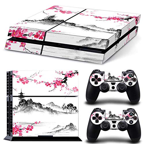 PS4 Skin for Console and Controllers by ZOOMHITSKINS, Same Decal Quality for Cars, Japanese Cherry Blossom Pink Anime Pastel Sakura Castle, High Quality, Durable, Bubble-free, Goo-free, Made in USA