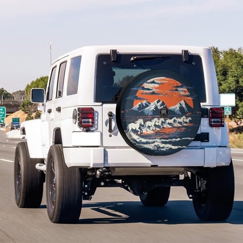 Image of Delerain Spare Tire Cover with Backup Camera Hole White Broncos Horses Sunset Wheel Covers Sun Protection Waterproof for Truck RV Trailer SUV and Many Vehicle (14 Inch for Diameter 23 inch-27 inch)