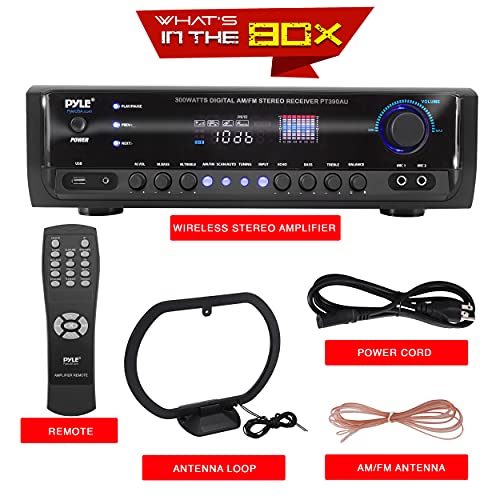 Pyle Home Audio Power Amplifier System - 300W 4 Channel Theater Power Stereo Sound Receiver Box Entertainment w/USB, RCA, AUX, Mic w/Echo, LED, Remote - for Speaker, iPhone, PA, Studio - PT390AU.5 by Pyle - Image 7