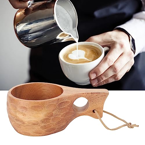 UPQRSG 220 Ml Holz Campingbecher, Traditionelles Nordisches Holzdesign, Wärmeisolierende, Fein Polierte Kaffeetasse mitGriff, Tragbarer Holzbecher Trinkbecher für Outdoor Wanderungen(A)