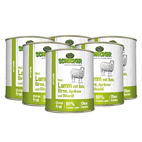 Produktbild von Schecker Hundemenü Lamm mit Reis, Birne, Aprikose und Olivenöl - 6 x 820 g