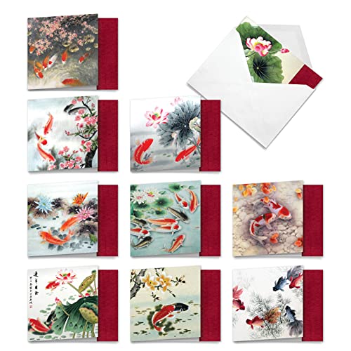 Poisson Rouge étang lot de 10 cartes de correspondance pour anniversaires