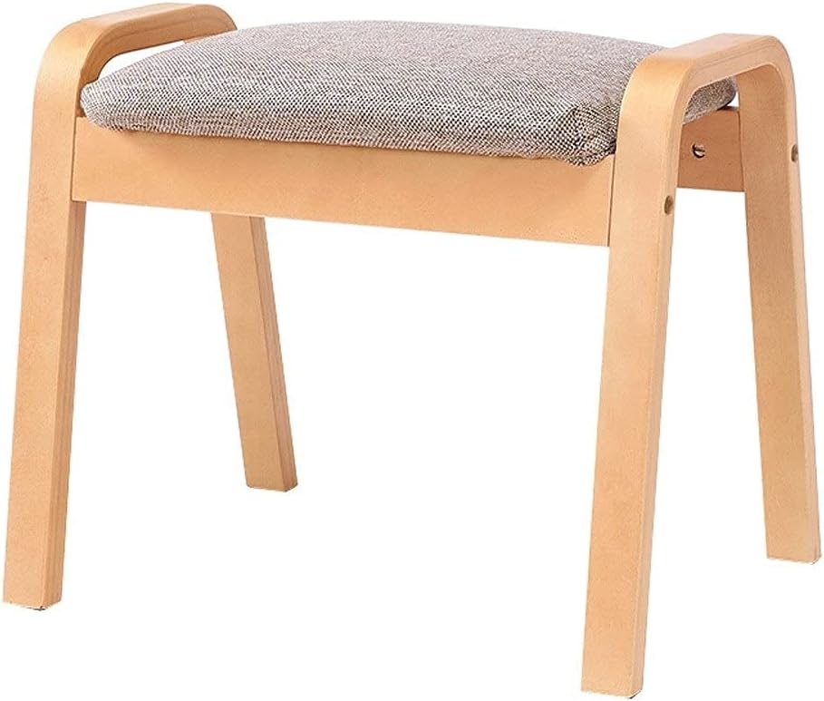 Minimalist Fashion Creative Curved Wood Craft Stool Rectangular Open Back Chair Stackable Solid Wood Low Stool for Dining Room Living Room Bedroom Casual/Wood Color B