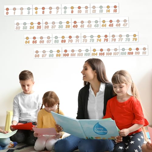 Image of Whaline 32 Pcs Boho Number Line Bulletin Board Colorful Smile Face Number Line Boarder Strips Math Borders for Home Back to School Classroom Wall Decor
