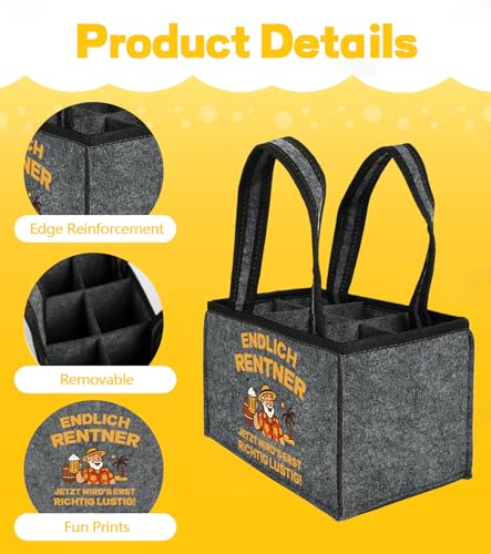 TAKONE Renteneintritt Geschenk Männer – Herrenhandtasche Bier für 6 Flaschen aus Hochwertigem Filz – Lustige Flaschentasche Zum Ruhestand & Abschied 2025