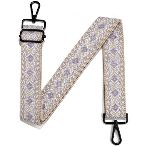 Image of Crossbody Straps for Purses Silver Hardware Purse Strap Wide Shoulder Strap Adjustable Replacement,Retro Jacquard Embroidery for Shoulder Bags, Canvas Tote Handbags