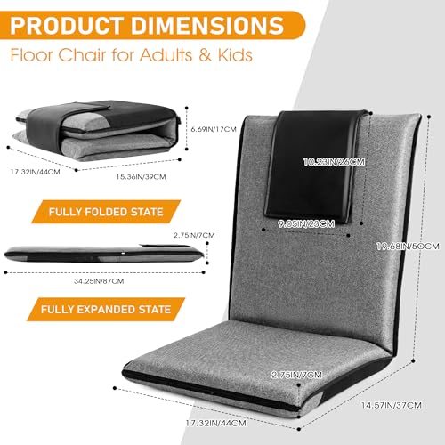 Image of FASTMOMENT Floor Chair with Water Repellent Fabric 14-Position Adjustable Floor Chair with Back Support Portable Floor Seat for Adults Foldable Meditation Seat with Washable Cover (Dark Grey)