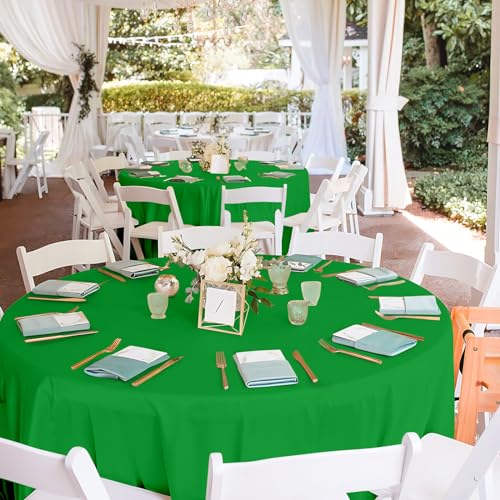 Image of Mulbozy 12 Pack Green Round Tablecloth, 84 Inches Plastic Table Cover, Premium Disposable Round Party Tablecloth for Restaurant Dinners, Wedding, Grad Party, Baby Shower, Outdoor Camping