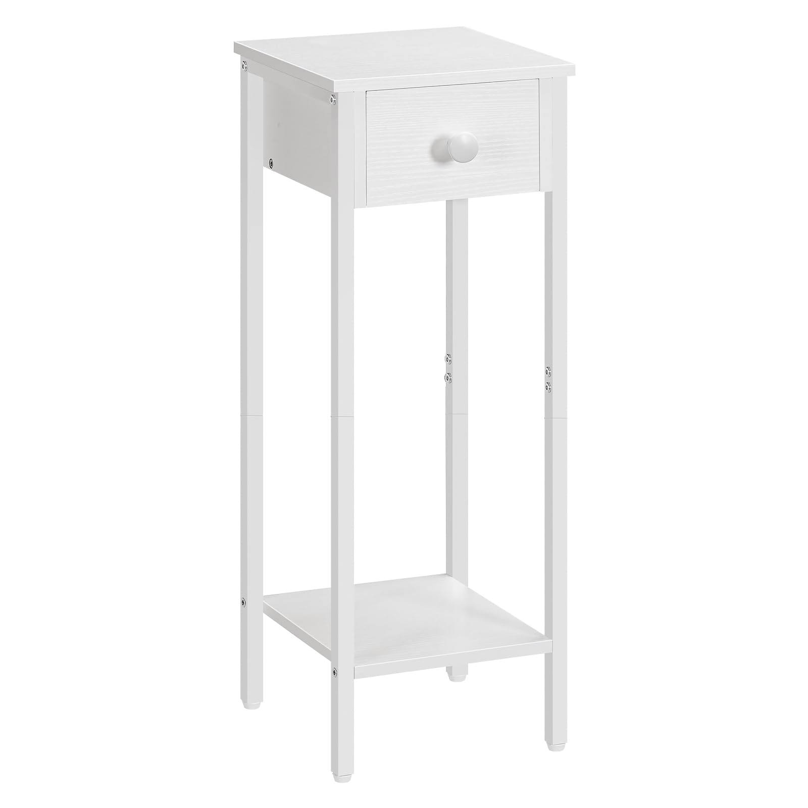 HOOBRO Slim Bedside Tables with Drawer, Small Side Table with Metal Frame, Tall Telephone Table for Small Spaces, Narrow Nightstand, Sturdy, White EWT771BZ01