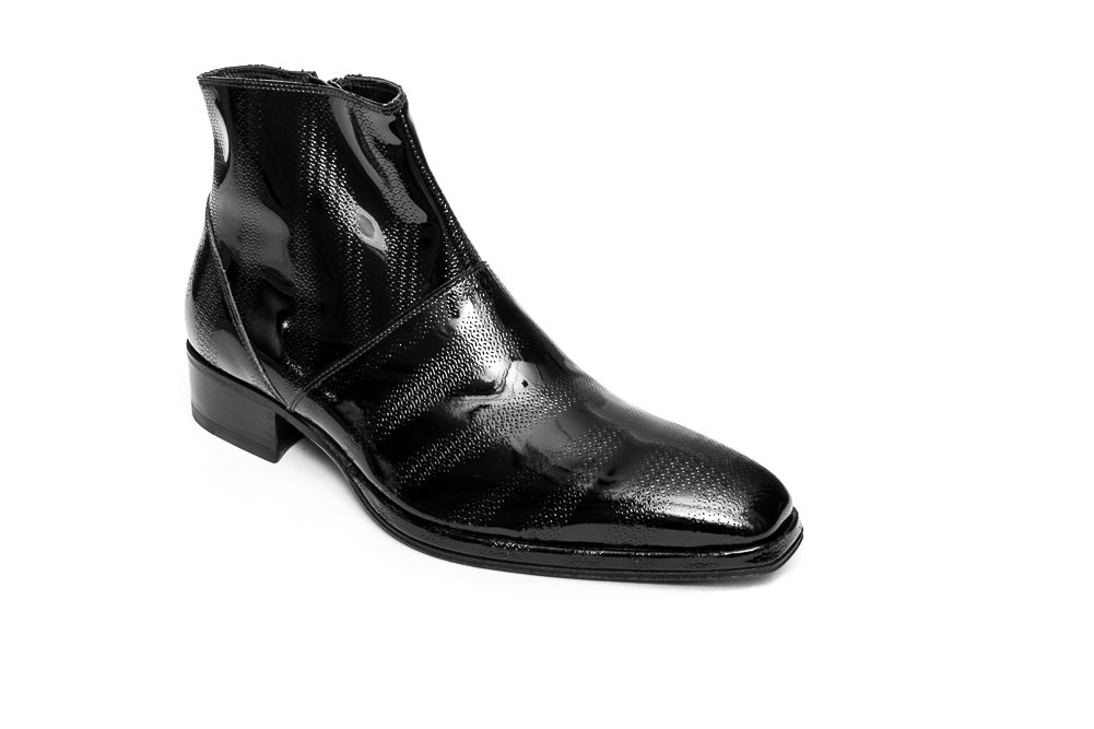 Jo Ghost 2270 mens black ultra patent leather zip up boots.