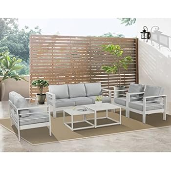 Alternative view of Solaste Aluminum Outdoor Patio Furniture Set, Metal Outside Patio Furniture Conversation Sets with Nesting Coffee Table, Outdoor Seating Set with 5” Olefin Cushions for Backyard Deck Lawn, White