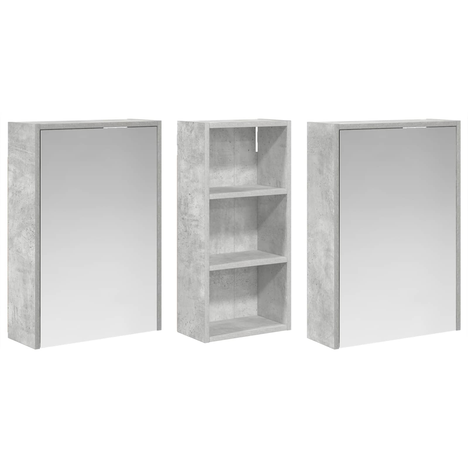 3-częściowy zestaw szafek łazienkowych z materiałem drewnopochodnym z paskami LED, USB, dwoje drzwi i dwukierunkowe lustro, montowana na ścianie, 116 x 16 x 62,5 cm, oszczędność miejsca do