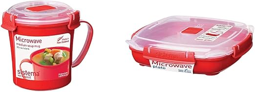 Sistema Microwave Tazza Mug con Coperchio, plastica, Rosso \u0026 Microwave  piatto da microonde con vassoio per utilizzo come vaporiera rimovibile, 800  ml, rosso/trasparente : Amazon.it: Casa e cucina