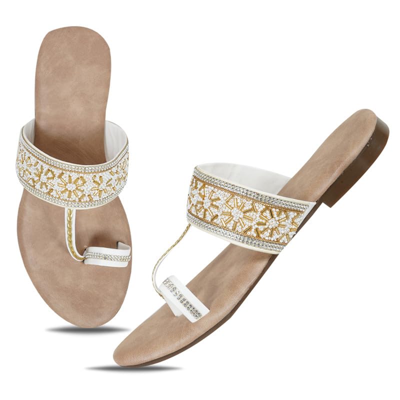 Image of DFR Flip Flops for Women Daily Use Comfortable Ethnic Embroidered Girls Slippers flipflops chappals