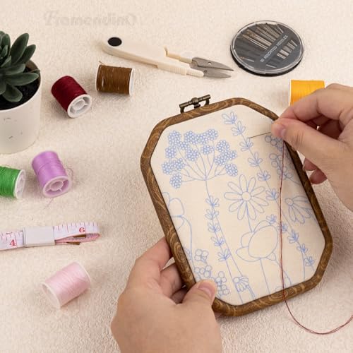 Image of Framendino, 3 Pack Imitation Wood Embroidery Hoop Hoops Display Frame Cross Stitch Ring for Art Craft Sewing