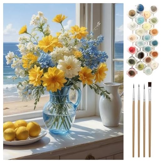 Ninonly Malen Nach Zahlen Erwachsene DIY Handgemalt Ölgemälde Kit mit Pinsel und Acrylpigment Paint by Numbers Adult für Home Wand Dekor 40 X 50cm Sonnenblume