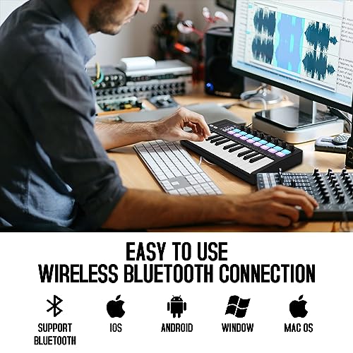 Image of M-VAVE 25 Key USB MIDI Keyboard Controller With 16 Backlit Drum Pads, Bluetooth Semi Weighted Professional dynamic keybed 8 Knobs and Music Production,Software Included (16 Drum Black)