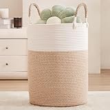 MOJOSCEND 80L Large Hamper Laundry Basket Tall Woven Rope Clothes Hamper Blanket Basket in Living Room Bathroom Bedroom Brown